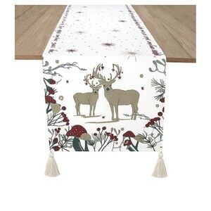 Folkulture Christmas Table Runner Farmhouse-Mystical Deer Mushroom 14x72 NEW